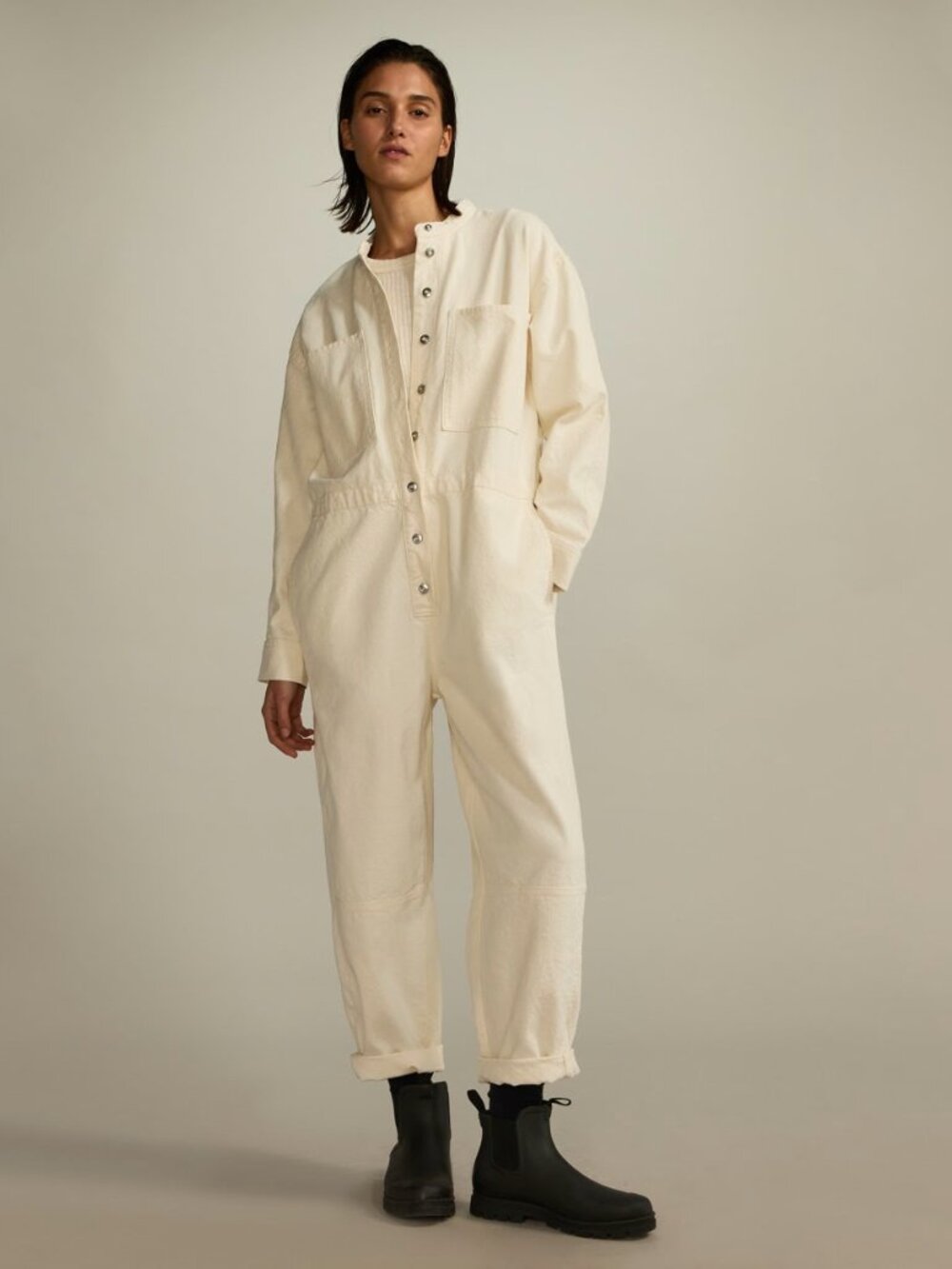 Everlane Ecru Cotton Canvas Coverall Jumpsuit XL